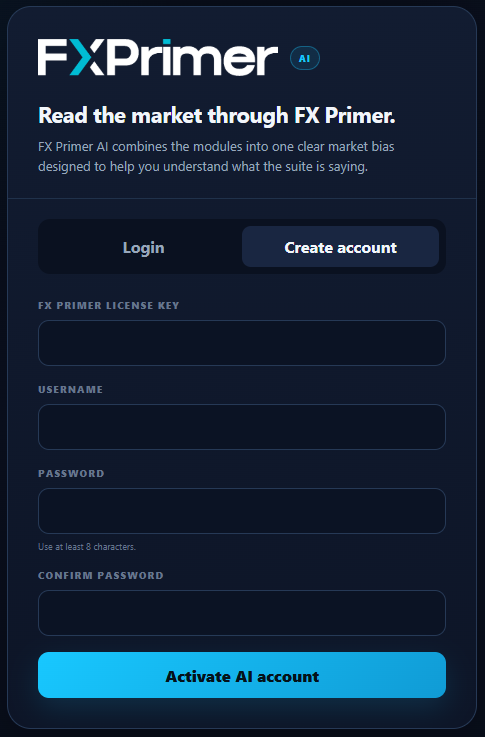 FX Primer AI — Login and Create Account